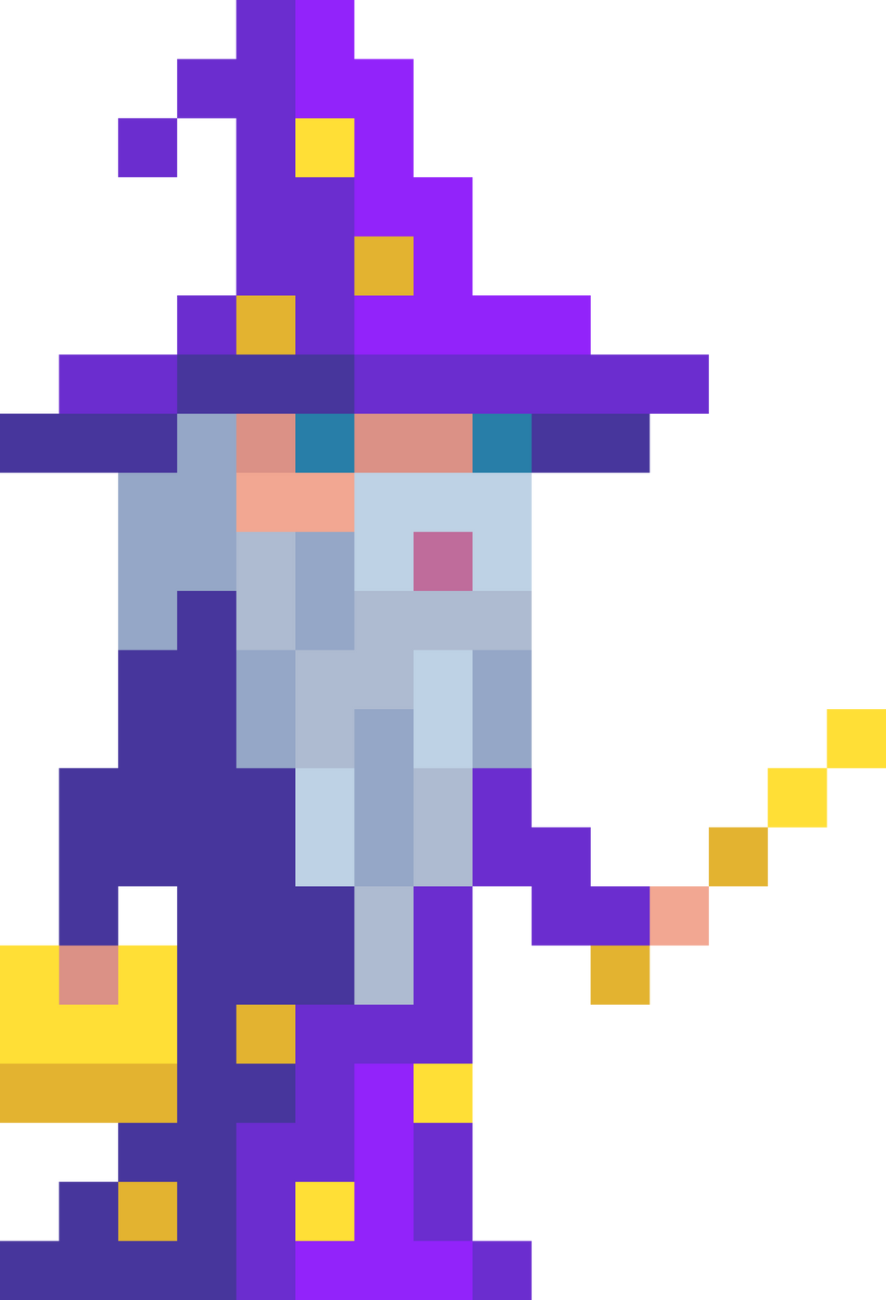 Wizard with a magic stick. Pixel art character